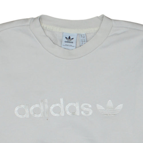 Adidas Women White Pullover Sweatshirt UK 8 Logo Crew Neck