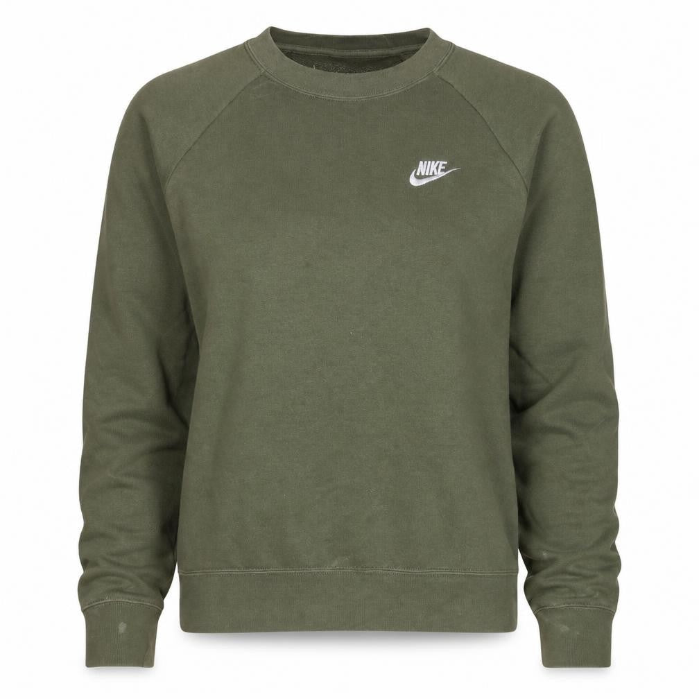 Front view of Nike women’s khaki green crew neck sweatshirt small cotton blend
