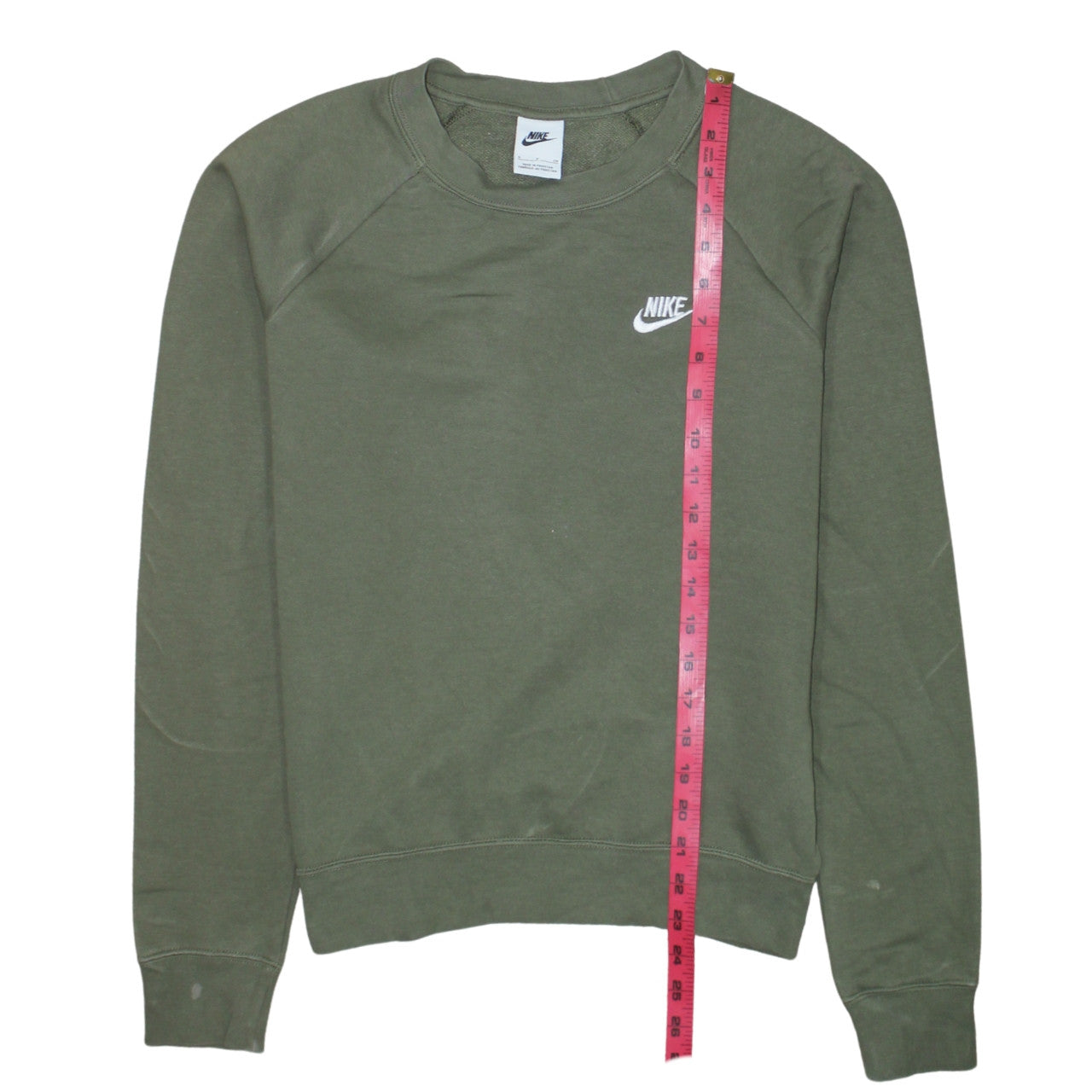 Nike Womens Khaki Green Crew Neck Sweatshirt Small Cotton Blend