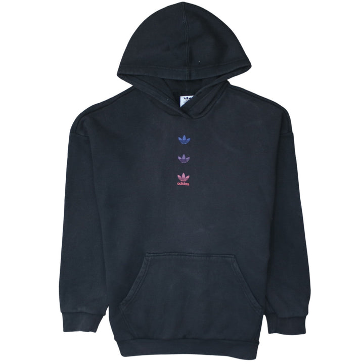 Adidas Womens Black Pullover Hoodie UK 8 Logo Print Cotton Blend