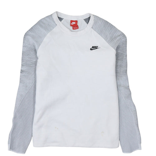 Nike Men's White Striped Raglan Long Sleeve Pullover Sweatshirt L