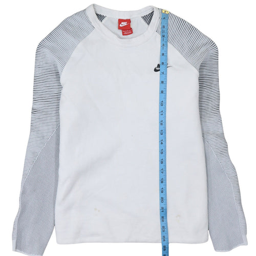 Nike Men's White Striped Raglan Long Sleeve Pullover Sweatshirt L