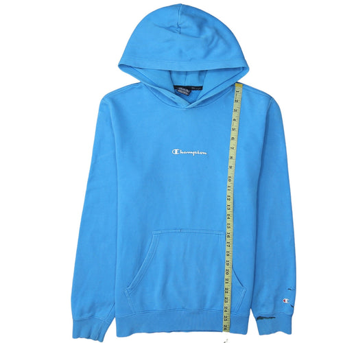 Champion Men's Blue Pullover Hoodie Large Logo Fleece Sweatshirt