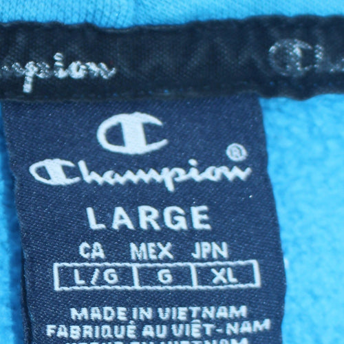 Champion Men's Blue Pullover Hoodie Large Logo Fleece Sweatshirt