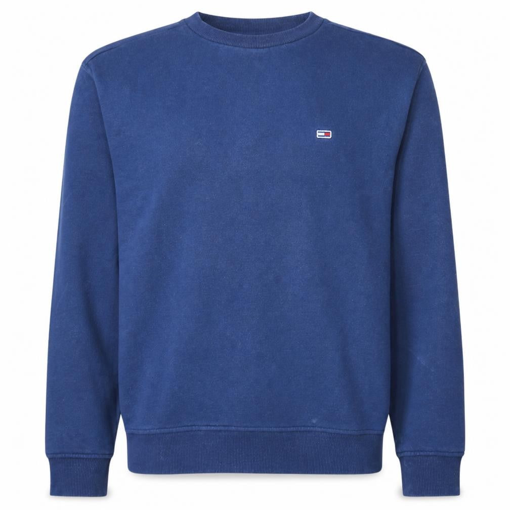 Front view of Tommy Jeans Men's Blue Crew Neck Sweatshirt, size XL, Cotton Blend