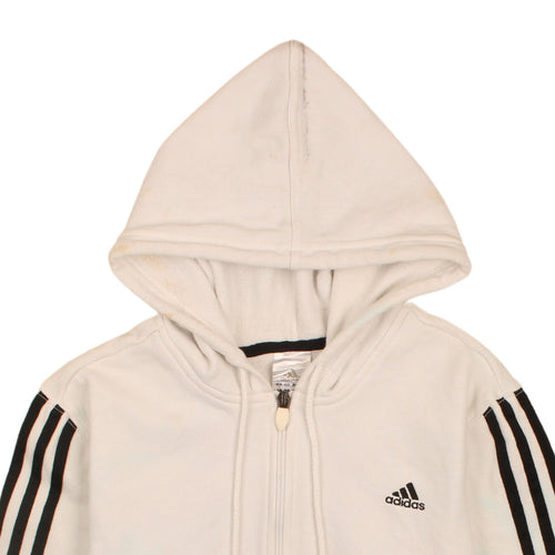 Adidas Women's White Full Zip Hoodie L Size 16 Hooded Casual Sweatshirt