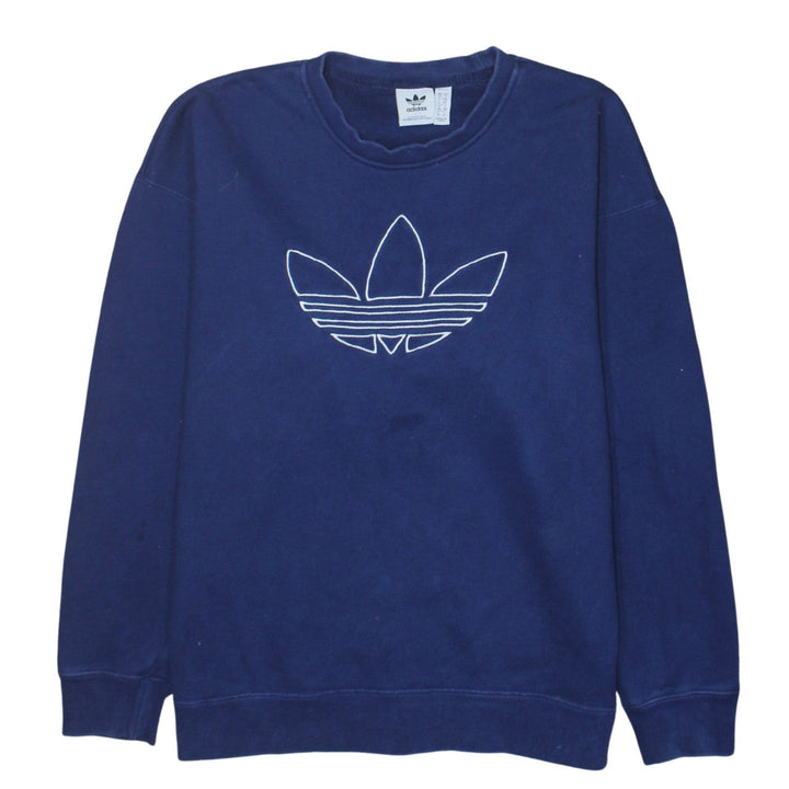 Adidas Women Blue Crew Neck Logo Sweatshirt Size 10 Pullover