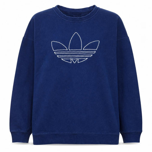 Front view of Adidas Women Blue Crew Neck Logo Sweatshirt, size 10, Pullover