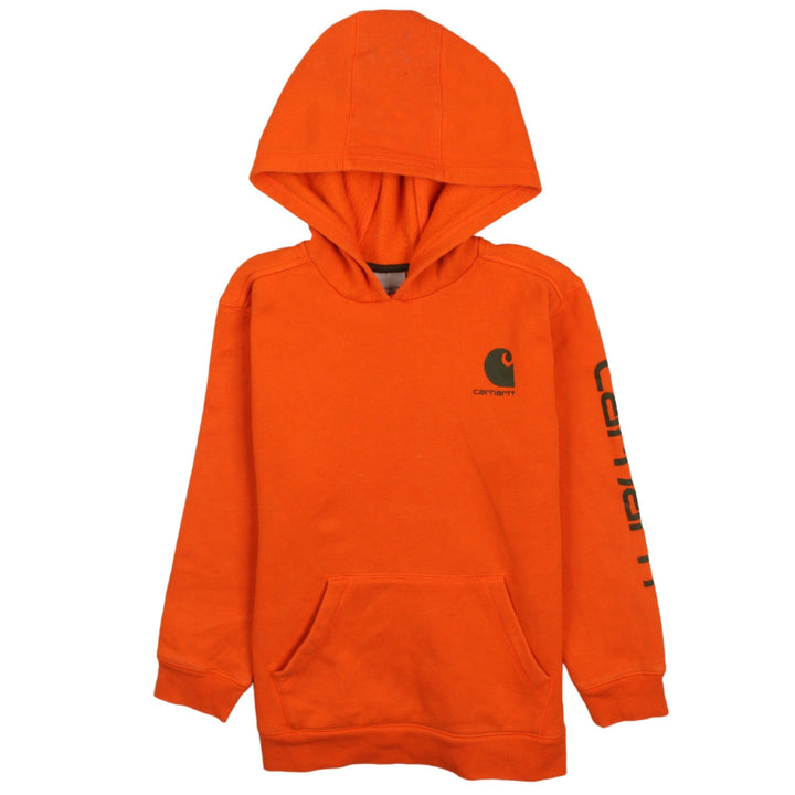 Carhartt Boys Orange Pullover Hoodie M 10-12 Years Logo Fleece Sweatshirt