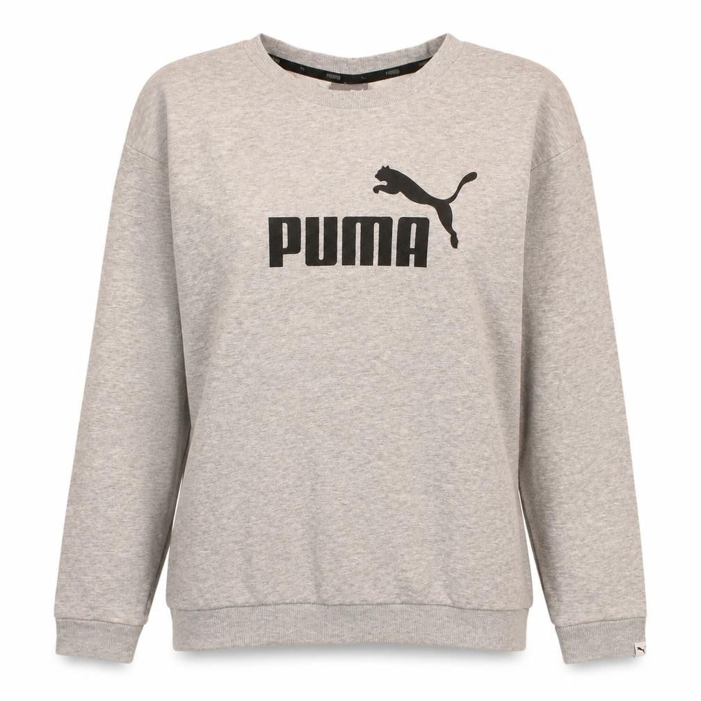 Front view of Puma women’s grey crew neck pullover sweatshirt, size UK 12