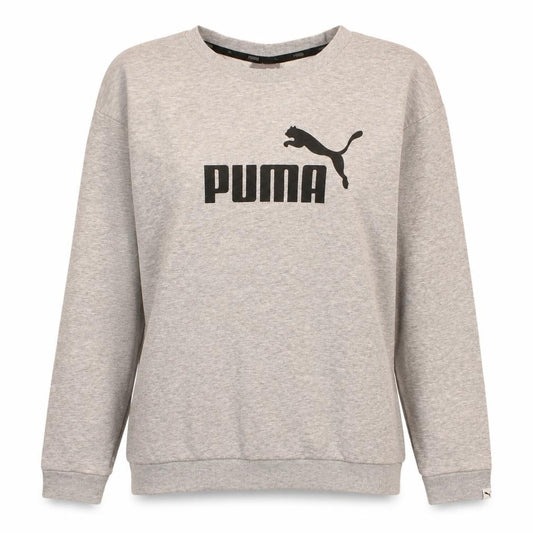 Front view of Puma women’s grey crew neck pullover sweatshirt, size UK 12