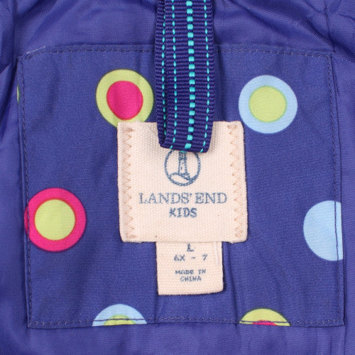 Lands' End Girls Blue Polka Dot Hooded Rain Coat Jacket Size 7 Years