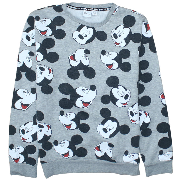 Disney Womens Grey Mickey Mouse Print Pullover Sweatshirt Size S