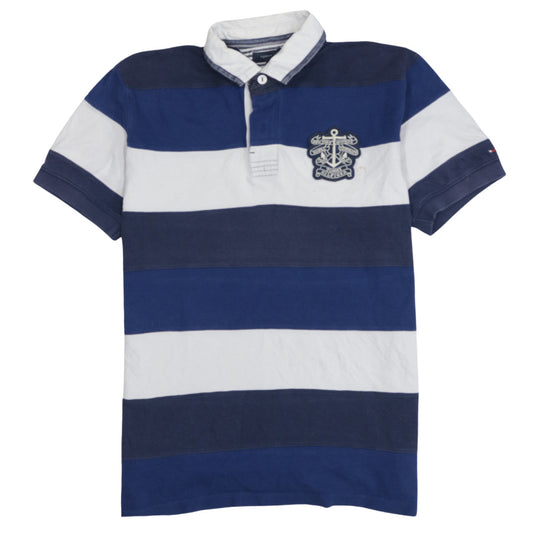 Tommy Hilfiger Men's Blue Striped Nautical Polo Shirt L
