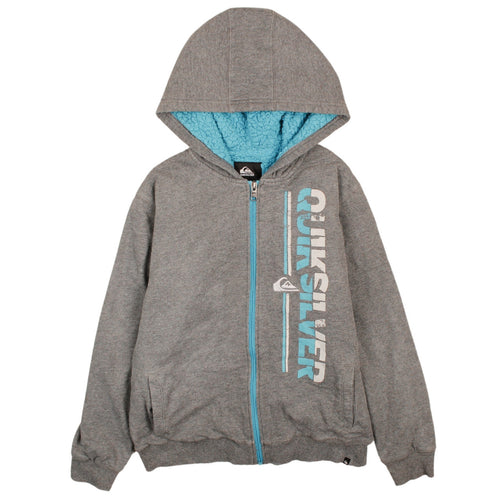 Quiksilver Boys Grey Full Zip Hoodie M 10-12 Sherpa Lined Fleece Sweatshirt