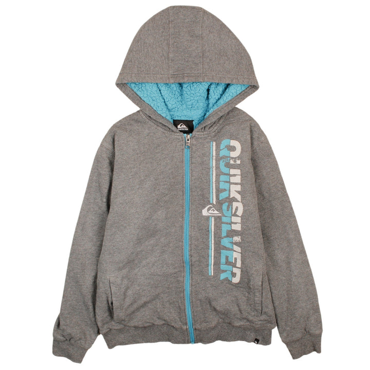 Quiksilver Boys Grey Full Zip Hoodie M 10-12 Sherpa Lined Fleece Sweatshirt