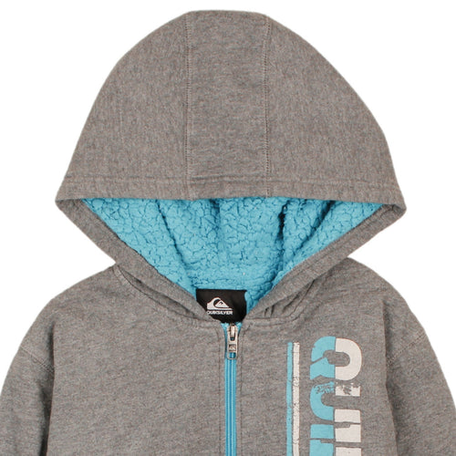 Quiksilver Boys Grey Full Zip Hoodie M 10-12 Sherpa Lined Fleece Sweatshirt