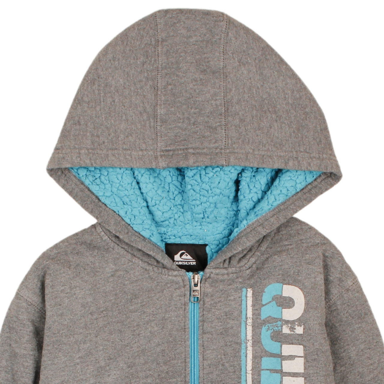 Quiksilver Boys Grey Full Zip Hoodie M 10-12 Sherpa Lined Fleece Sweatshirt