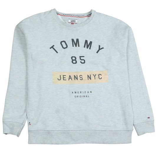 Tommy Jeans Women Grey Crew Neck Pullover Sweatshirt M Cotton