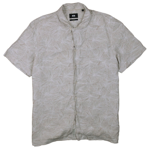 WE Men’s Beige Regular Fit Band Collar Short Sleeve Linen Cotton Shirt XL