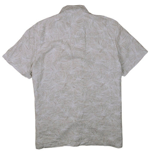 WE Men’s Beige Regular Fit Band Collar Short Sleeve Linen Cotton Shirt XL