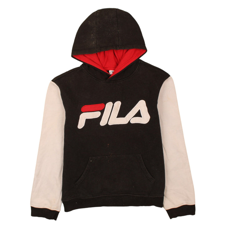 Fila Boys Black Colourblock Pullover Hoodie Size 18/20 Logo Design