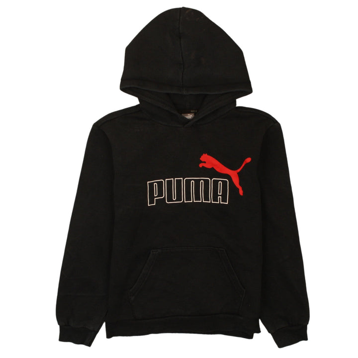 Puma Boys Black Pullover Hoodie 13-14 Years Fleece Logo Printed Sweatshirt