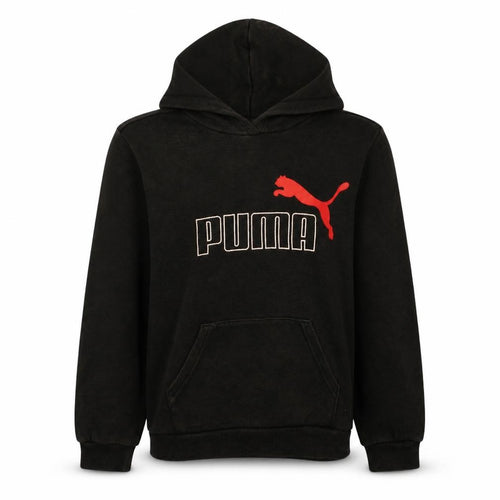 Puma Boys Black Pullover Hoodie 13-14 Years Fleece Logo Printed Sweatshirt