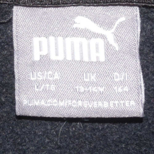 Puma Boys Black Pullover Hoodie 13-14 Years Fleece Logo Printed Sweatshirt