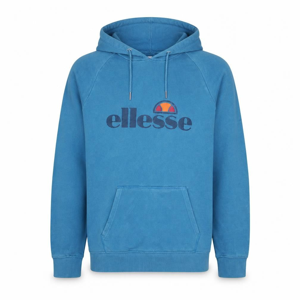 Front view of Ellesse Men's Blue Pullover Hoodie M Sports Logo Sweatshirt