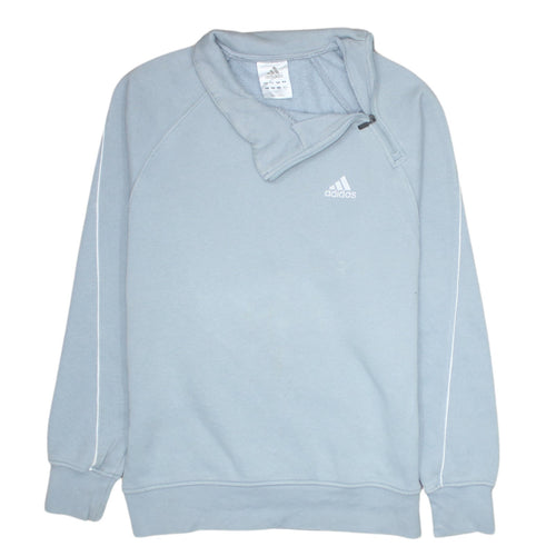 Adidas Men Blue 1/4 Zip Pullover Sweatshirt Size S Fleece Logo Top