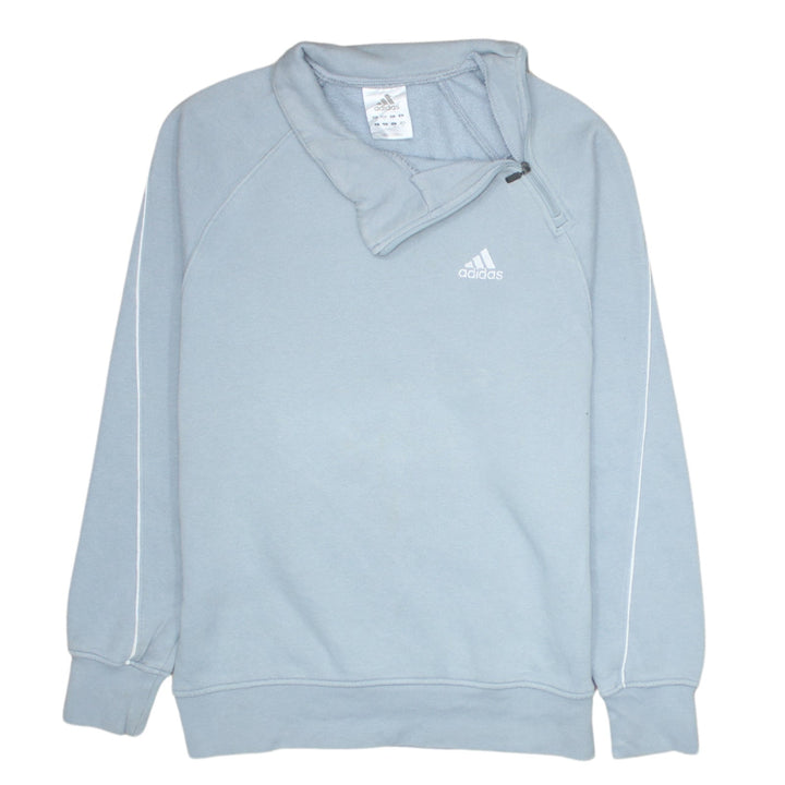Adidas Men Blue 1/4 Zip Pullover Sweatshirt Size S Fleece Logo Top