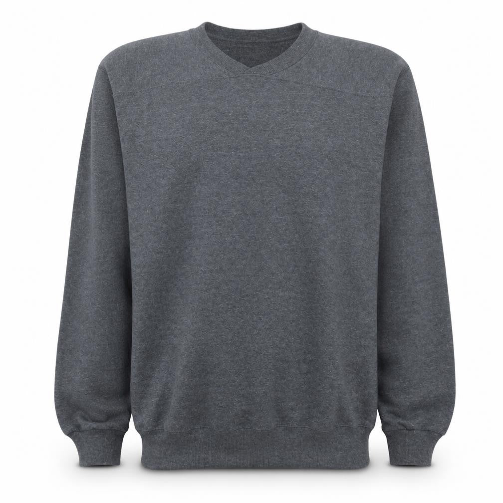 Front view of Champion Men’s Grey V-Neck Pullover Fleece Sweatshirt, size L