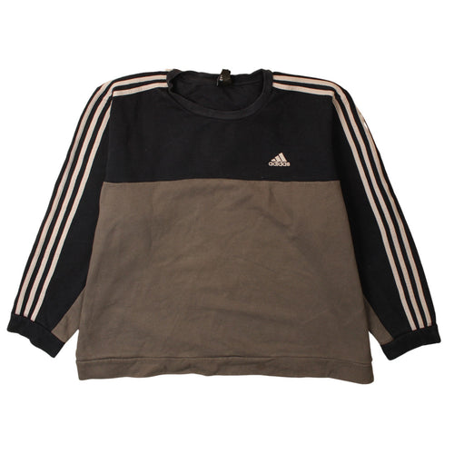Adidas Men's Brown Black Colour Block Long Sleeve Pullover Sweatshirt L