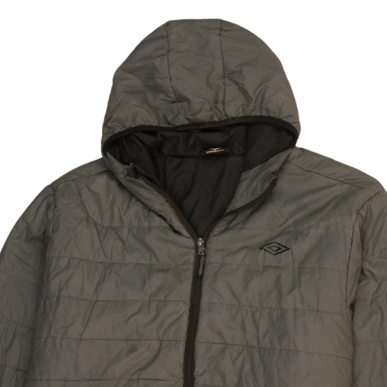 Umbro Men’s Grey 2XL Hooded Puffer Jacket Full Zip Quilted Coat