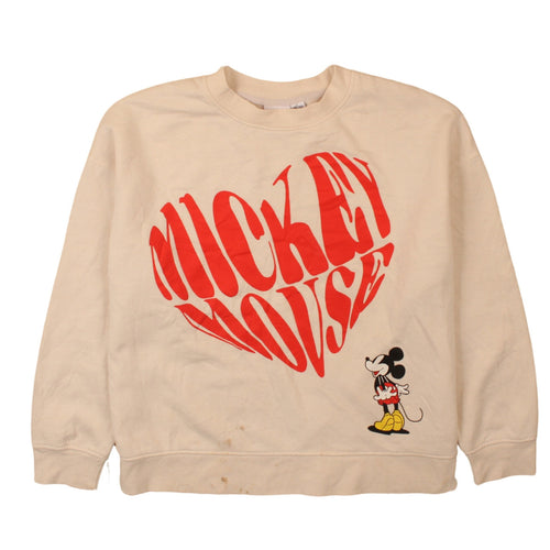 Disney Women Beige Mickey Mouse Pullover Sweatshirt L