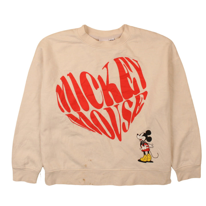Disney Women Beige Mickey Mouse Pullover Sweatshirt L