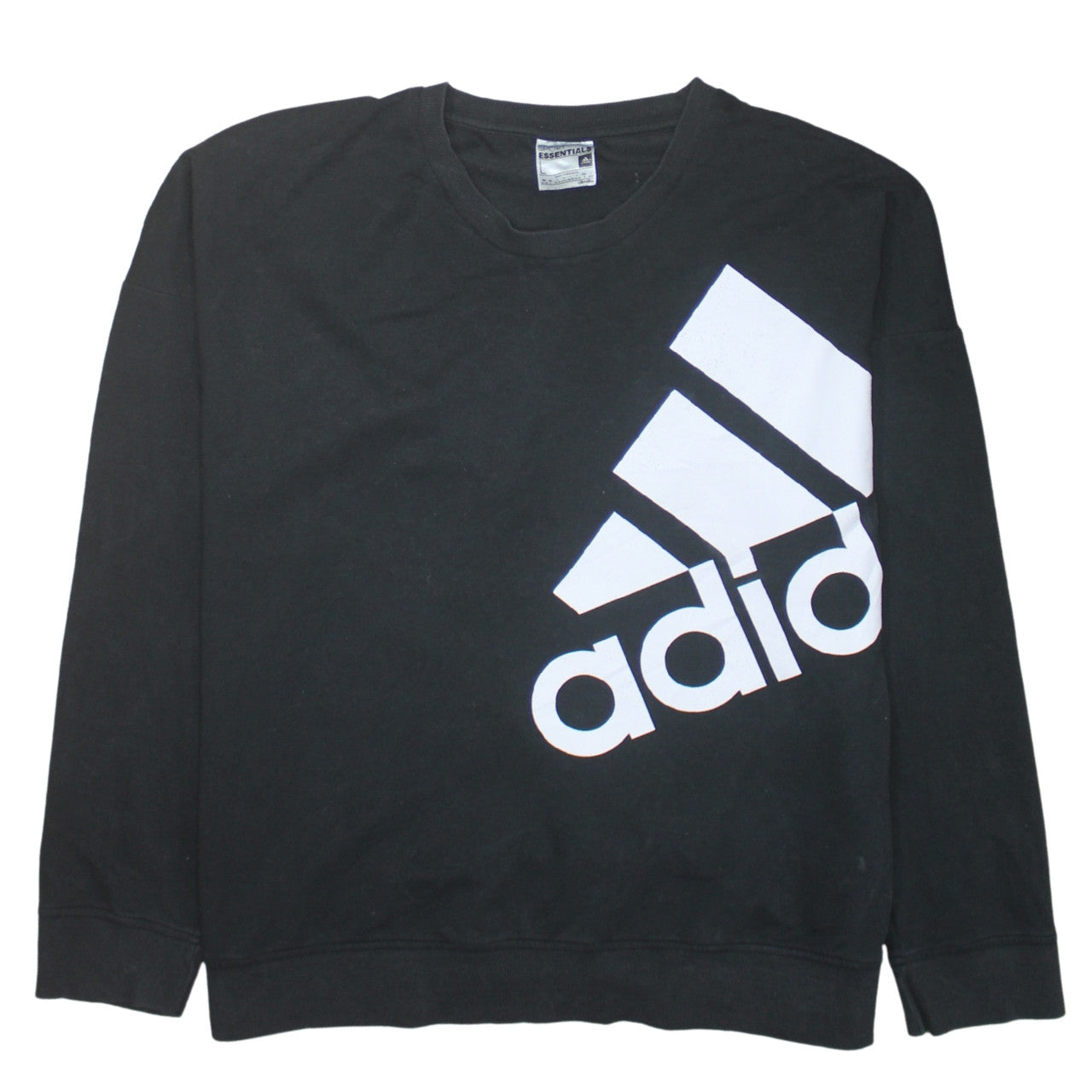 Adidas Women Black Crew Neck Pullover Sweatshirt L Climalite Logo Print