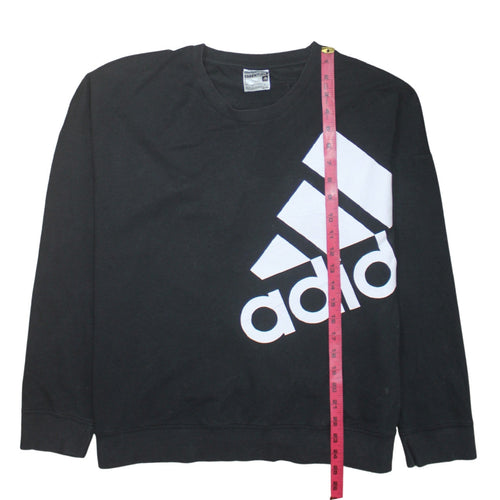 Adidas Women Black Crew Neck Pullover Sweatshirt L Climalite Logo Print