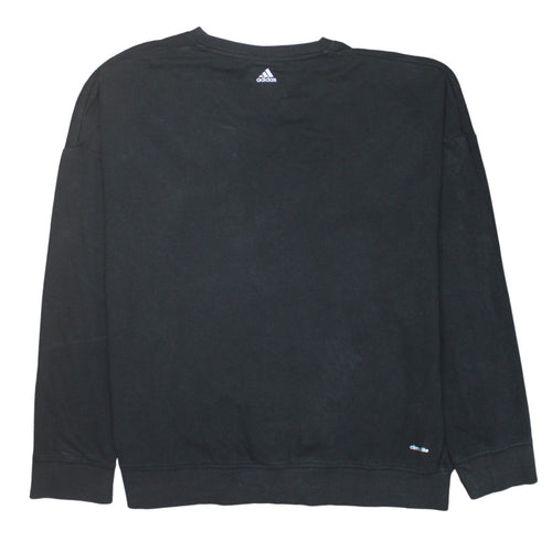 Adidas Women Black Crew Neck Pullover Sweatshirt L Climalite Logo Print
