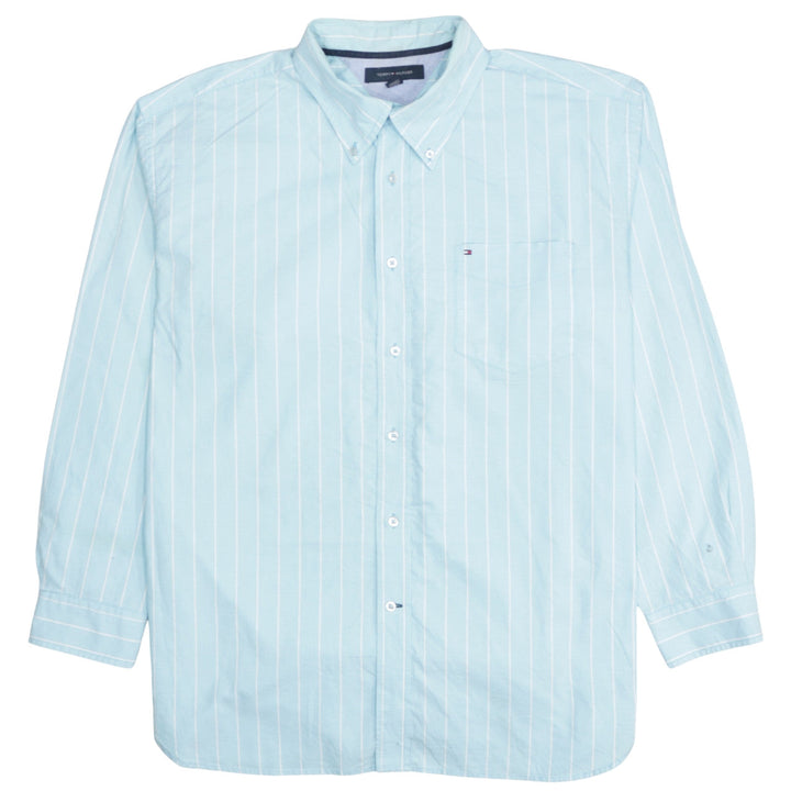 Tommy Hilfiger Men's Blue Striped Button-Down Cotton Shirt XL