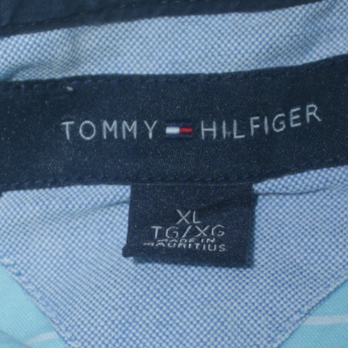 Tommy Hilfiger Men's Blue Striped Button-Down Cotton Shirt XL