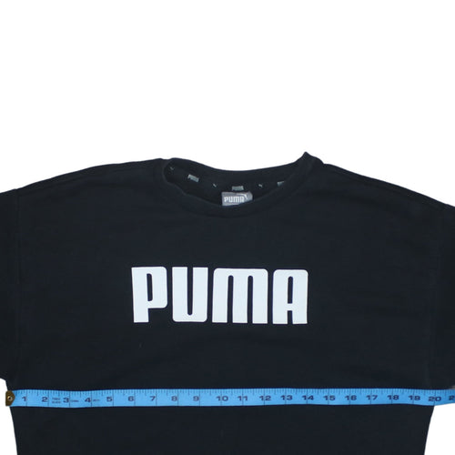 Puma Womens Black Size 10 Pullover Sweatshirt Crew Neck Logo Jumper