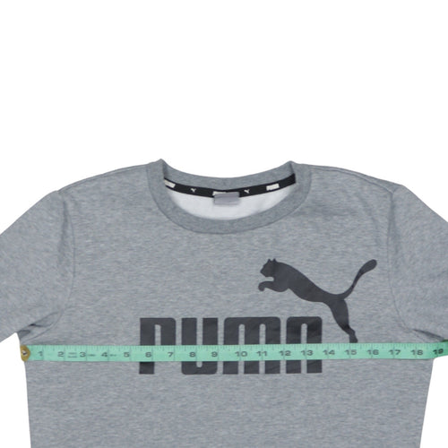 Puma Boys Grey Pullover Sweatshirt 13-14 Years Crew Neck Logo Cotton Blend