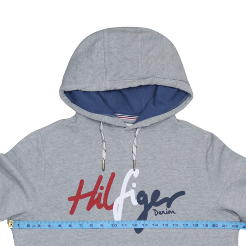 Tommy Hilfiger Men’s Grey Pullover Hoodie L Logo Graphic Sweatshirt