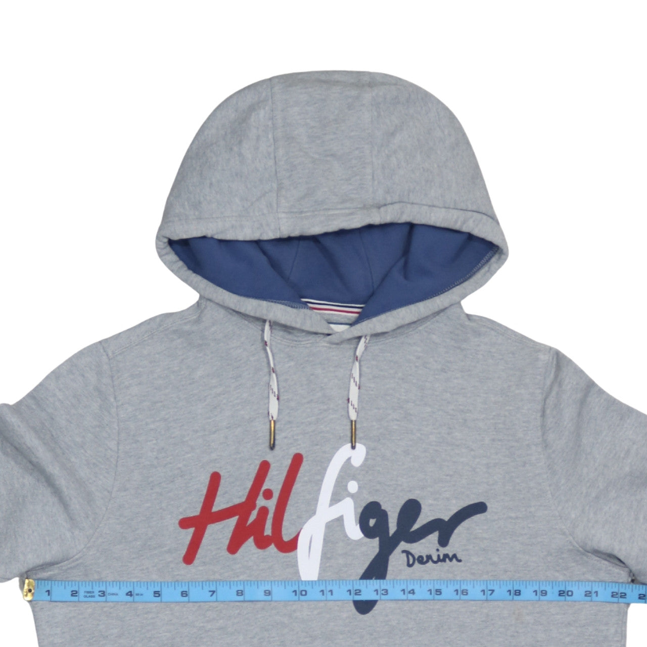 Tommy Hilfiger Men’s Grey Pullover Hoodie L Logo Graphic Sweatshirt