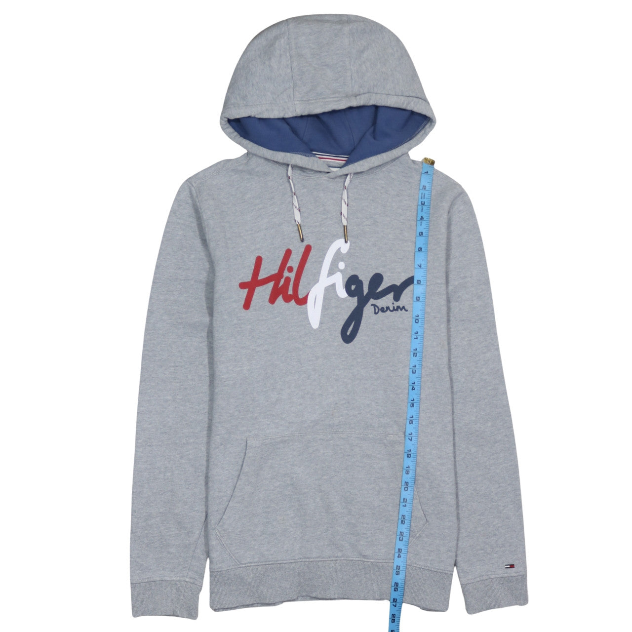 Tommy Hilfiger Men’s Grey Pullover Hoodie L Logo Graphic Sweatshirt