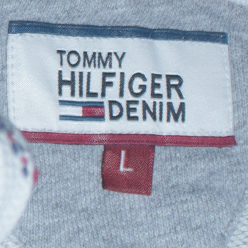 Tommy Hilfiger Men’s Grey Pullover Hoodie L Logo Graphic Sweatshirt
