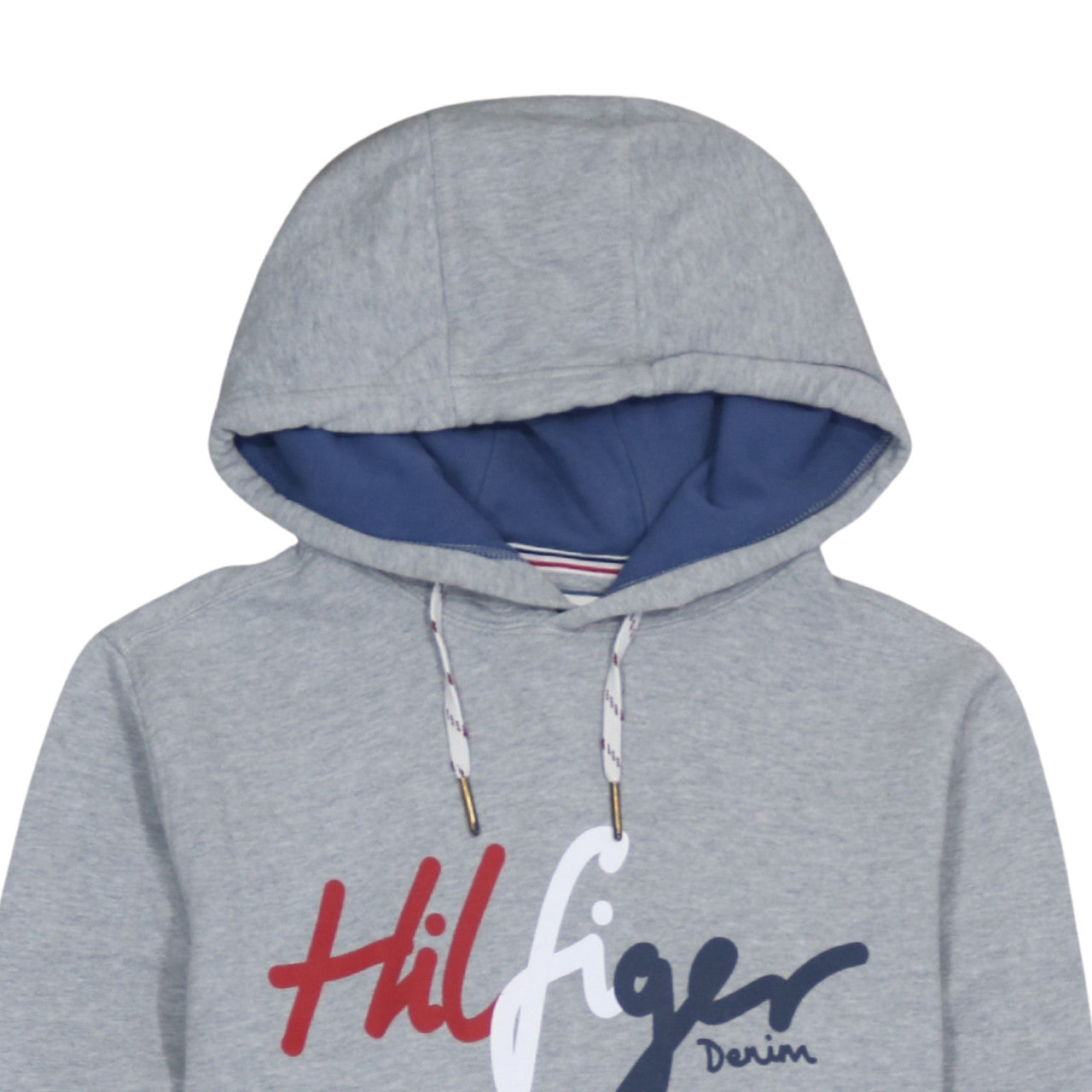 Tommy Hilfiger Men’s Grey Pullover Hoodie L Logo Graphic Sweatshirt