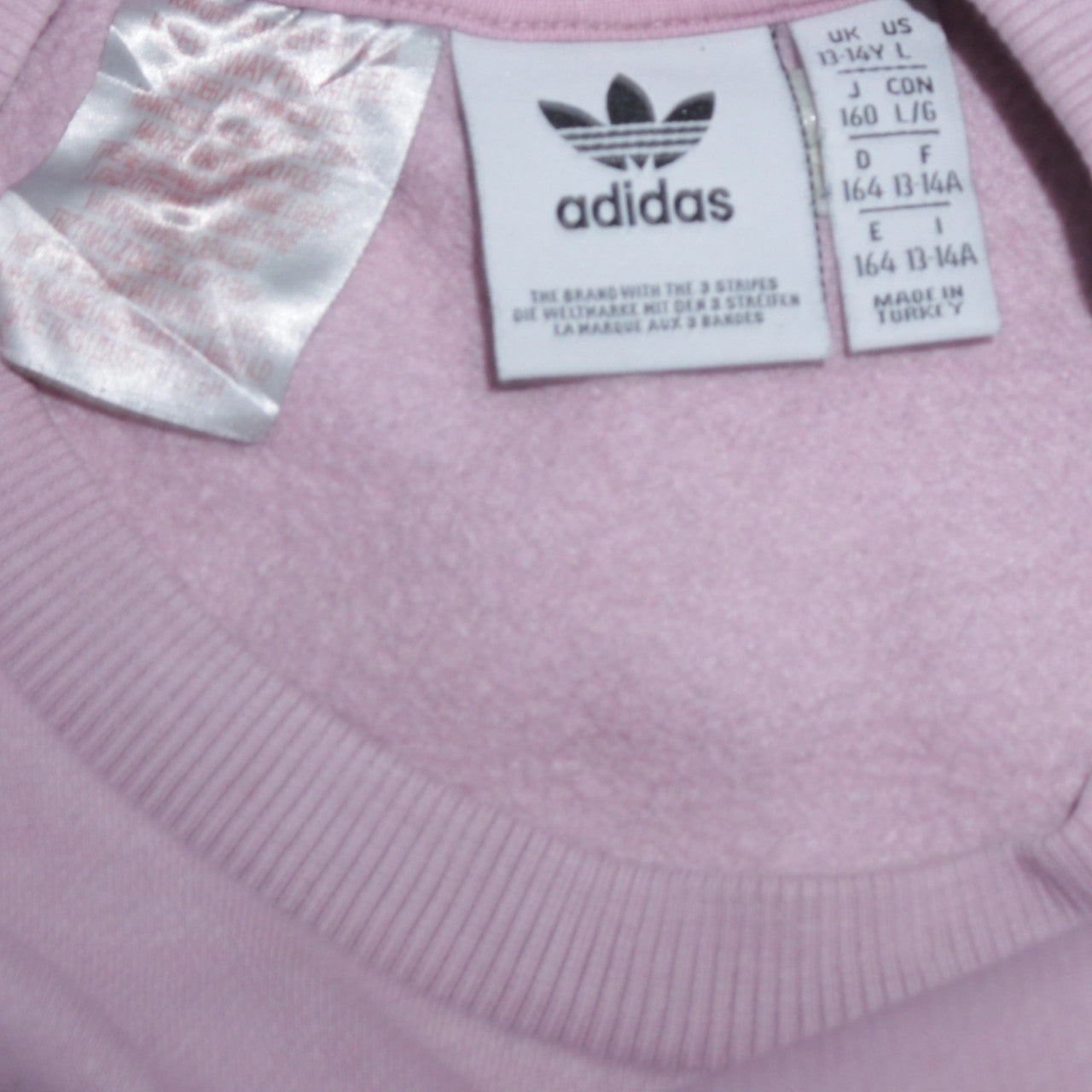 Adidas Girls Pink Logo Crew Neck Fleece Sweatshirt 13-14 Years